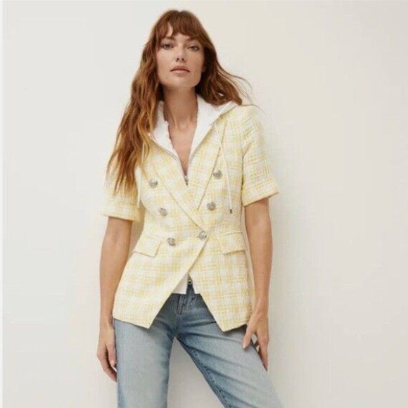 VERONICA BEARD JENNY TWEED DICKEY PALE YELLOW/WHITE BLAZER JACKET sz 8